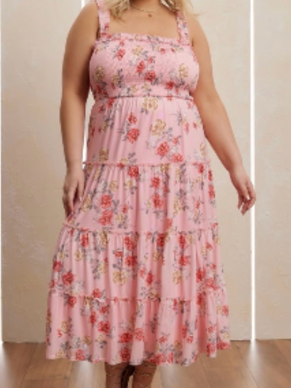 Altar’d State (Arula)- pink flower midi dress. NWT. Size B (2XL)
